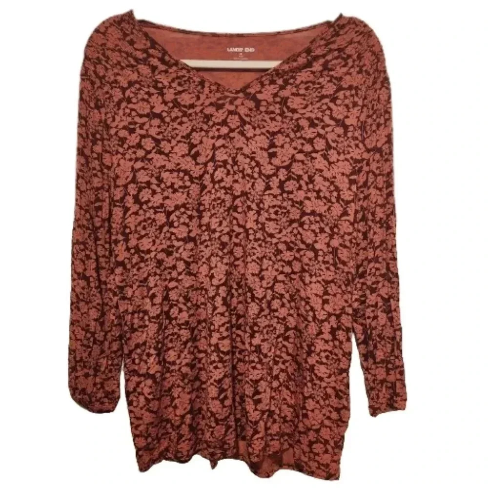 Lands End longsleeve brown and rust floral patterned top Size Medium
